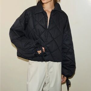 Deiji Studios Black Collared Button Up Quilt Coat Size S/M NWT